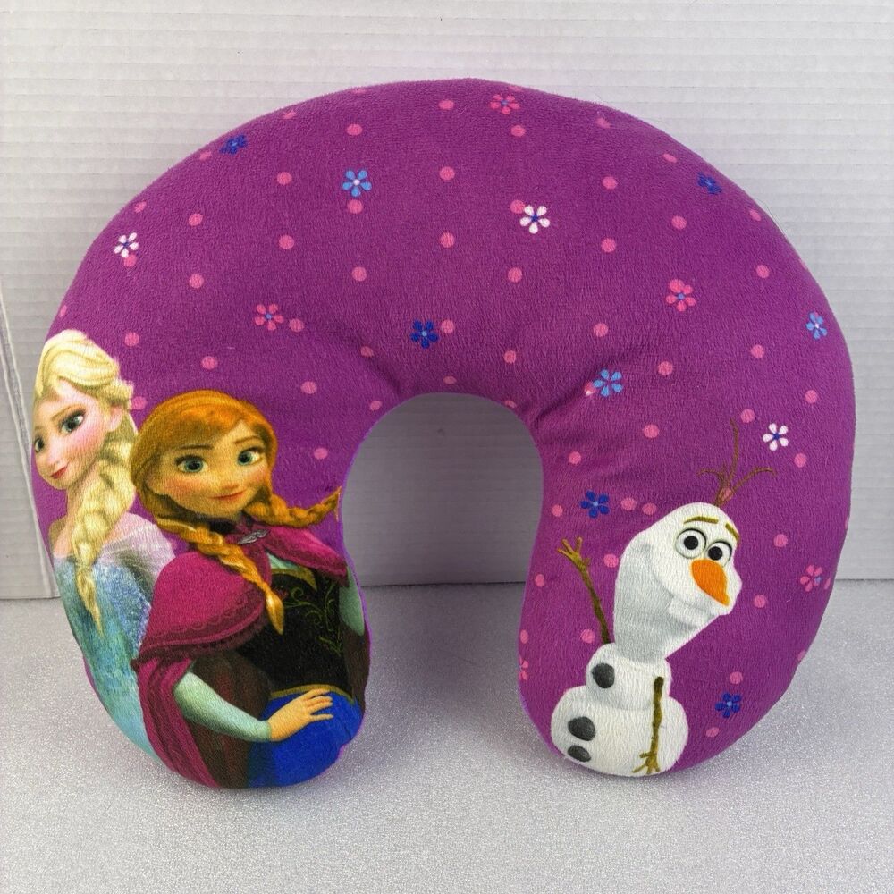 Disney Frozen Neck Pillow Purple Polyester Olaf Anna Elsa Travel Child  11x13